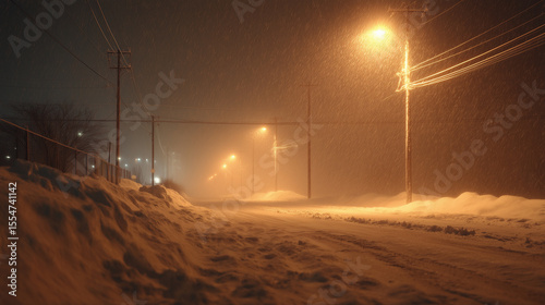 Cold winter storm on empty road