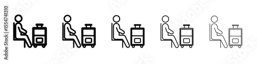 Traveler sitting in the airport lounge icon flat simple outline logo