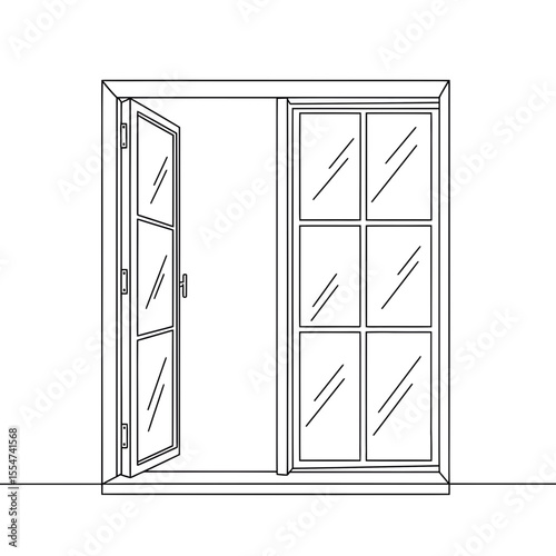Elegant minimalist vector illustration of an open window revealing natural light