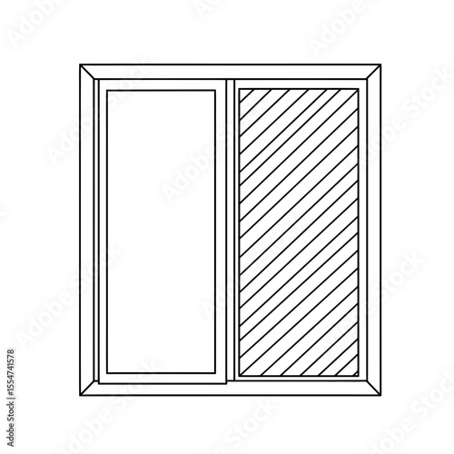 Window illustration with a sliding panel and geometric design minimalist presentation