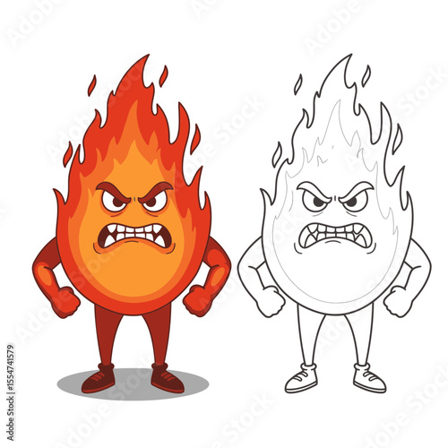 Cartoon fire character displaying anger and aggression with a menacing facial expression