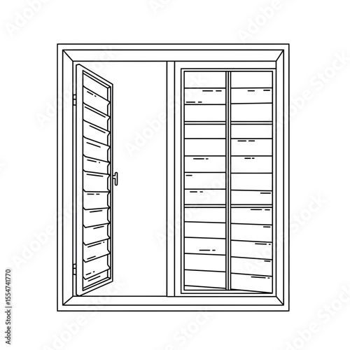 Minimalist illustration of an open louvered window showing ventilation and design