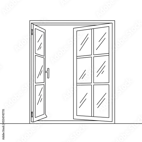 Elegant open window outline illustration showcasing architectural design and transparency