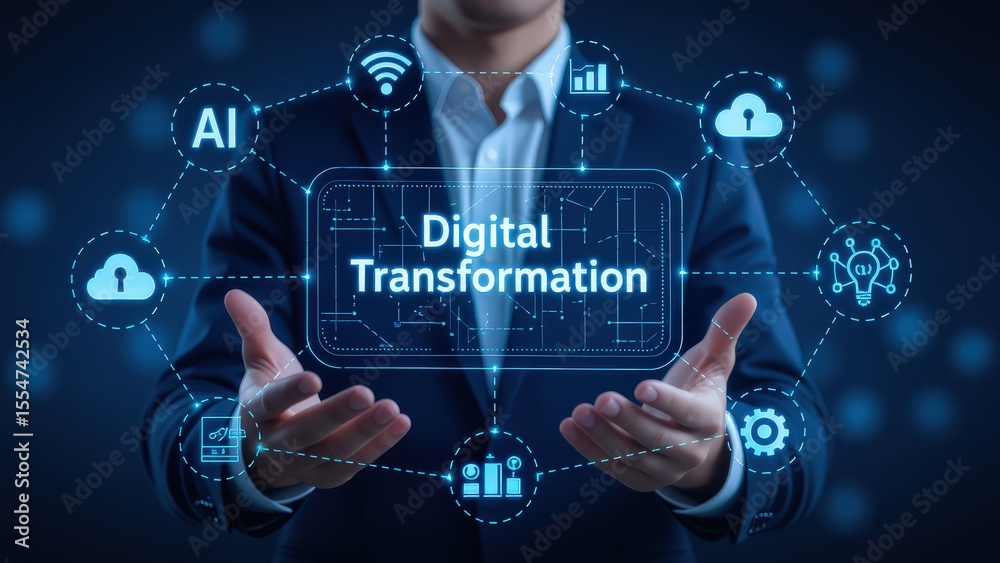 Fototapeta premium Conceptual Illustration of Digital Transformation and AI