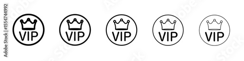 Vip text with crown icon flat simple outline logo