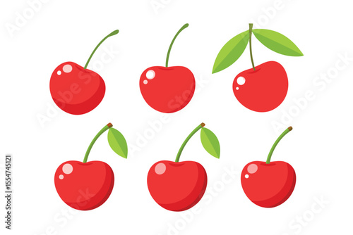 Six cherry set fruit vector illustration isolated on white background