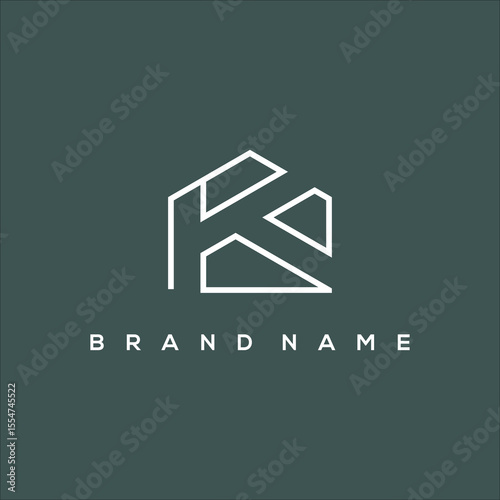 line art initial K and house logo vector