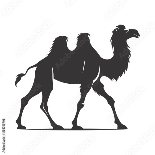 Walking camel silhouette black vector for desert wildlife clipart and nature transportation graphics