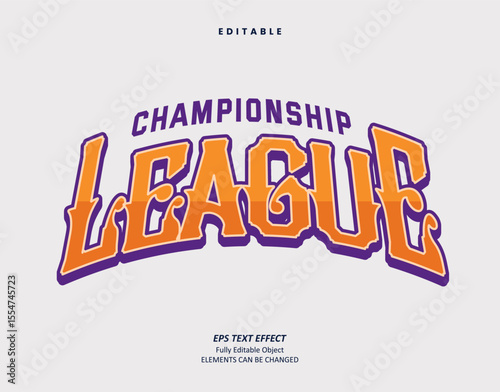 Editable Text Effect Vector of Yellow Purple Classic Championship League Title or Logo sport for Team, club, event, printing, merchandise, baseball, football, basketball