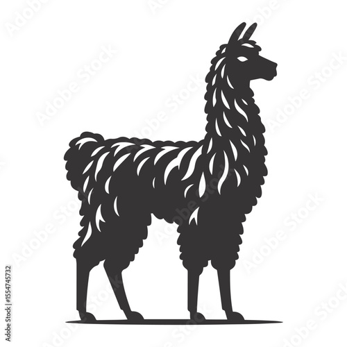 Llama silhouette standing black vector for Andean wildlife and farm animal nature graphics