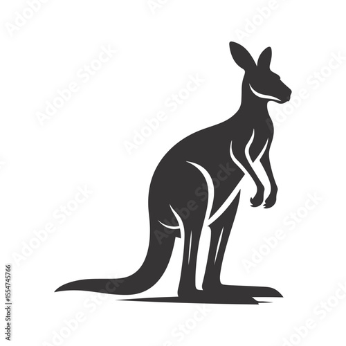 Standing kangaroo silhouette black vector for Australian wildlife clipart nature creature and outback animal art