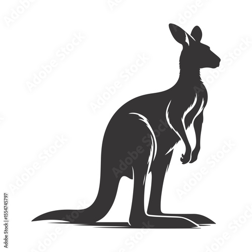 Black vector silhouette of standing kangaroo for Australian wildlife clipart and outback animal art