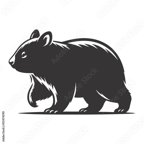 Walking wombat silhouette black vector for Australian wildlife clipart nature animal graphics and cute creature art