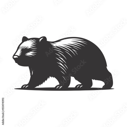 Walking wombat silhouette black vector for Australian wildlife and nature animal graphics