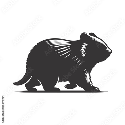 Vector illustration of walking wombat silhouette for cute creature art and Australian wildlife designs