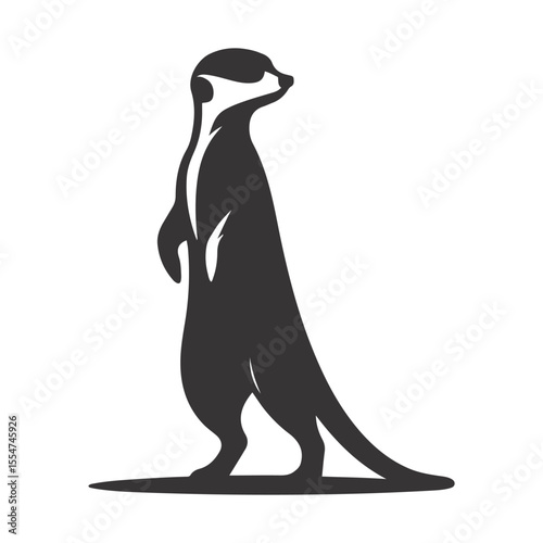 Black vector silhouette of meerkat standing upright for African wildlife clipart and desert animal art