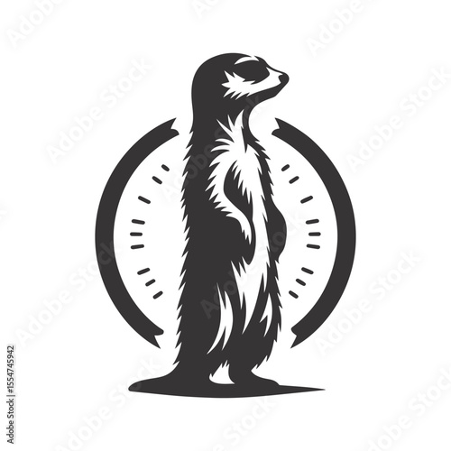Meerkat silhouette standing upright black vector for desert animal nature graphics and African wildlife designs