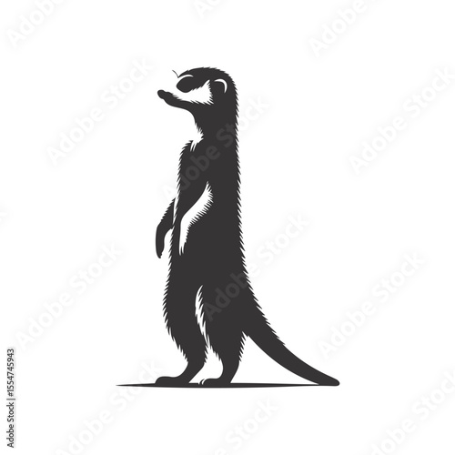 Vector illustration of meerkat silhouette standing upright for African wildlife clipart and watchful pose art