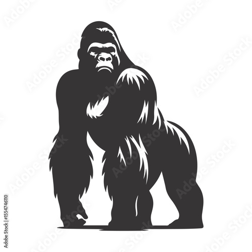 Gorilla silhouette standing black vector for jungle wildlife clipart strong primate nature animal and powerful pose art