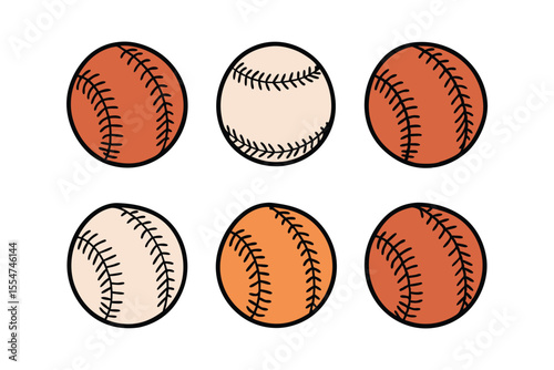 set of hand drawn baseball on white background