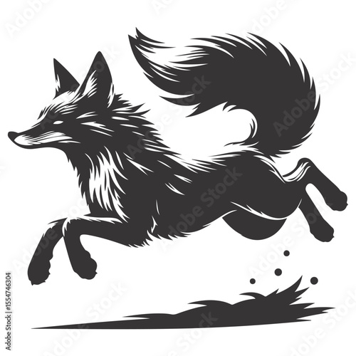 Leaping fox silhouette black vector for woodland wildlife and fast predator animal nature graphics