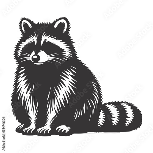 Raccoon silhouette sitting black vector for forest wildlife clipart masked animal nature creature and woodland design