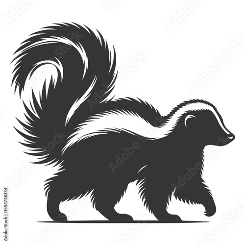 Skunk silhouette walking black vector for woodland wildlife clipart nature animal with tail and smelly defense art