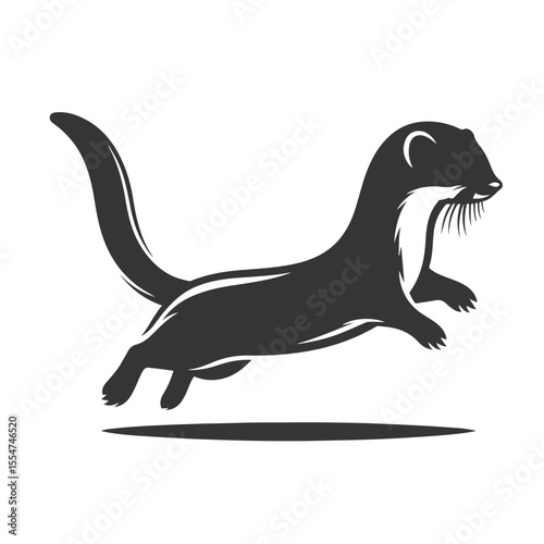 Weasel silhouette running black vector for forest or field wildlife clipart small predator animal nature art