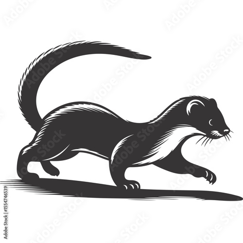 Weasel silhouette running black vector for field wildlife and small predator animal nature graphics