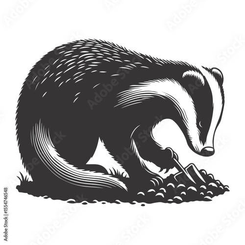 Badger silhouette digging black vector for forest wildlife clipart burrowing animal nature design and strong creature art