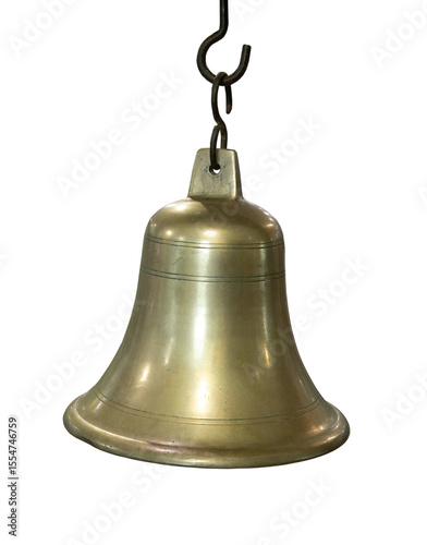 Gold metal bell isolated on transparent background