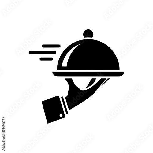Solid black icon of waiter hand holding cloche representing food service or hospitality