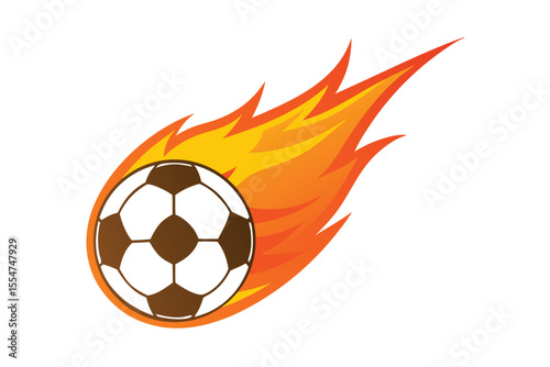 soccer ball flying on fire on white background
