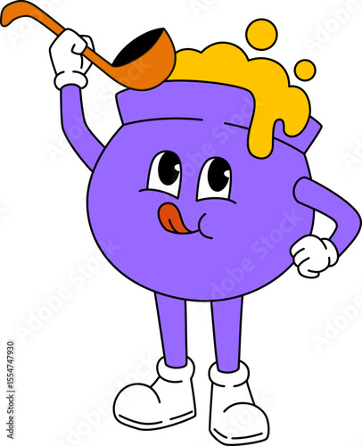 Retro Witch Cauldron Halloween Character

