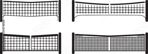 Collection of four black and white vector illustrations of sports nets