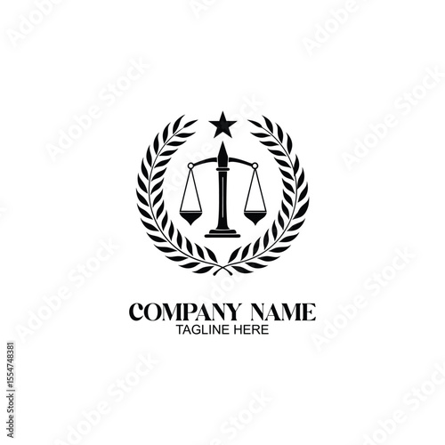 Law Firm Logo: A bold emblem of justice and balance. A professional logo, featuring scales of justice, framed by laurel leaves, signifies integrity and legal expertise.