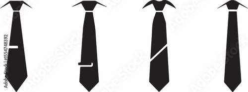 Four different styles of black tie icons on a white background