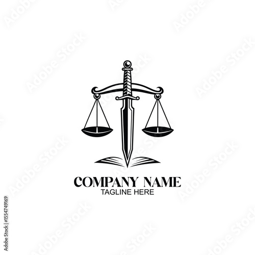 Justice Emblem: Symbolizing law, the scales of justice stand prominently beside a sword, all atop an open book, representing legal authority and truth.