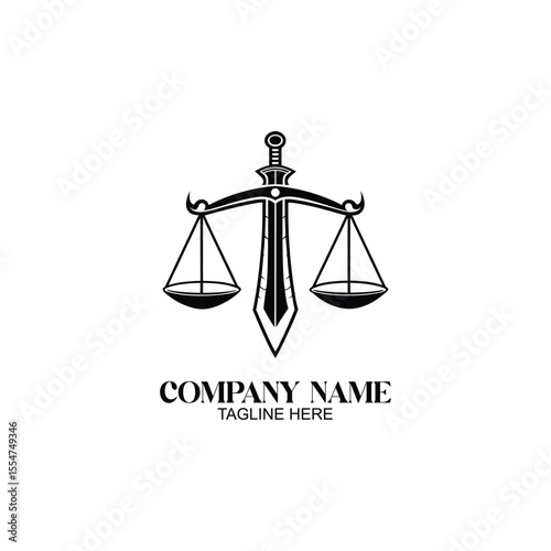 Sword and Scales Logo: A powerful and symbolic logo design featuring a sword piercing through the scales of justice, representing strength and balance in legal matters. 