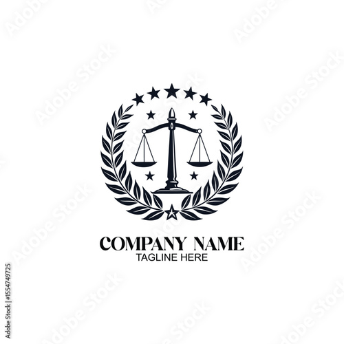 Balance and Justice: A classic emblem of justice, featuring scales of balance, stars, and laurel leaves. A symbol representing fairness, law, and the pursuit of truth.
