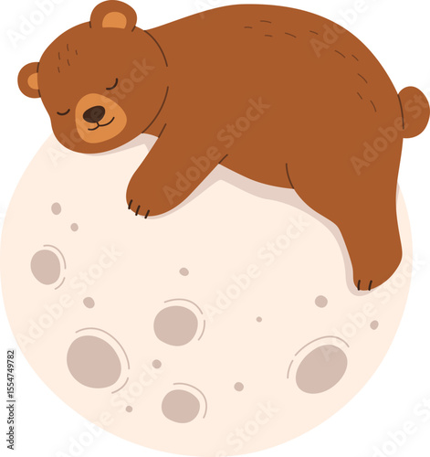 Cute Bear Sleeping on Full Moon


