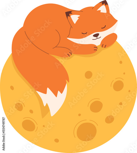 Charming Fox Sleeping on Full Moon

