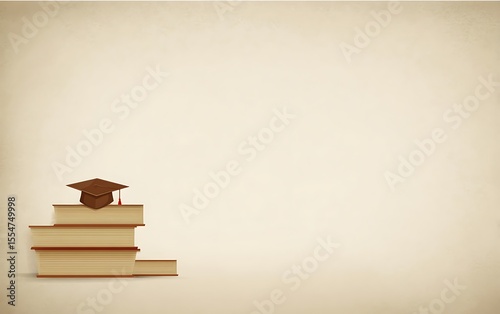 Graduation cap resting atop stacked books