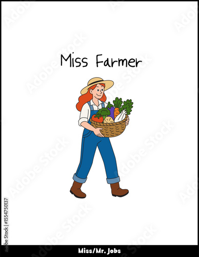 Miss Farmer – Cute Girl Character in Overalls with Vegetables