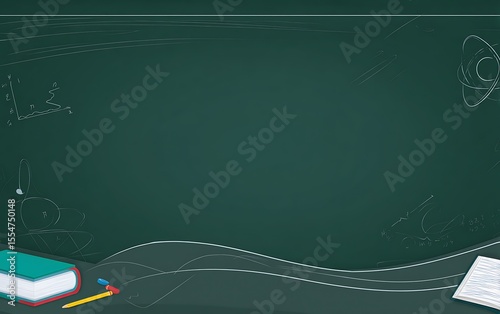 Green chalkboard with education themed drawings