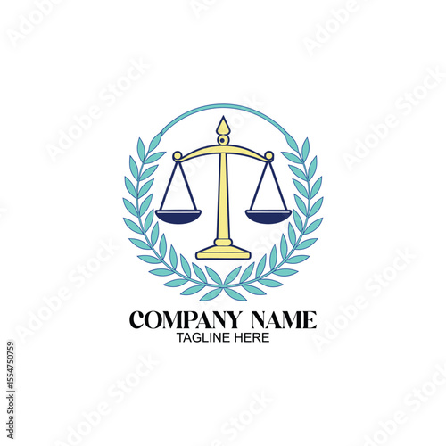 Symbol of Justice: A graphic representation of a balanced scale, symbolizing fairness and impartiality, framed within a laurel wreath, evoking principles of law.