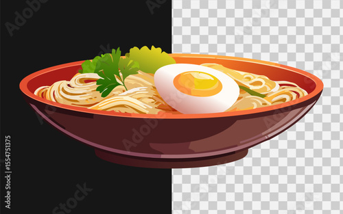 A steaming bowl of authentic Japanese ramen with soft-boiled egg, pork slices, and seaweed, served on a wooden table, moody lighting, food photography style