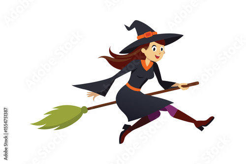 halloween witch with broom isolated on white background