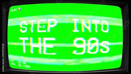 Retro 90s TV Effect Green Screen Overlay with CRT Text Scrolling