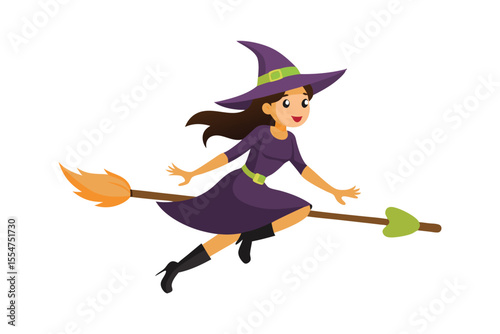 halloween witch with broom isolated on white background